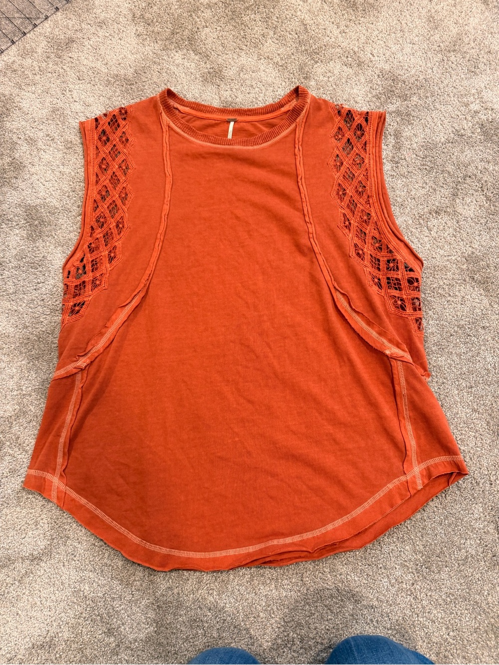 Free People Rust Orange Crochet Inset Sleeveless Tunic Size Medium